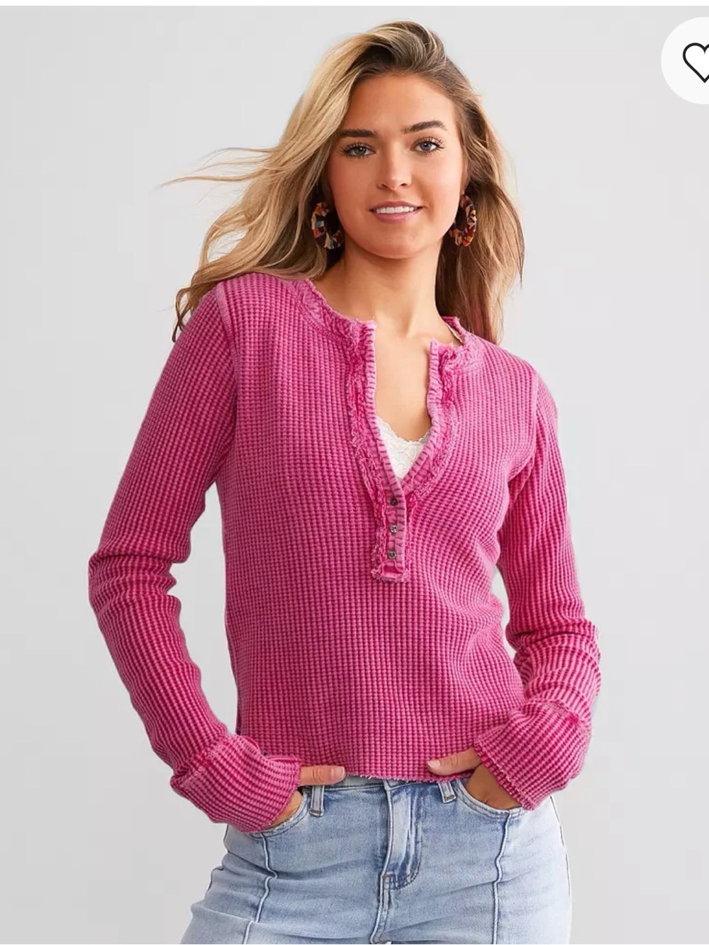 FP Movement by Free People Waffle Knit Henley in Phenom Pink